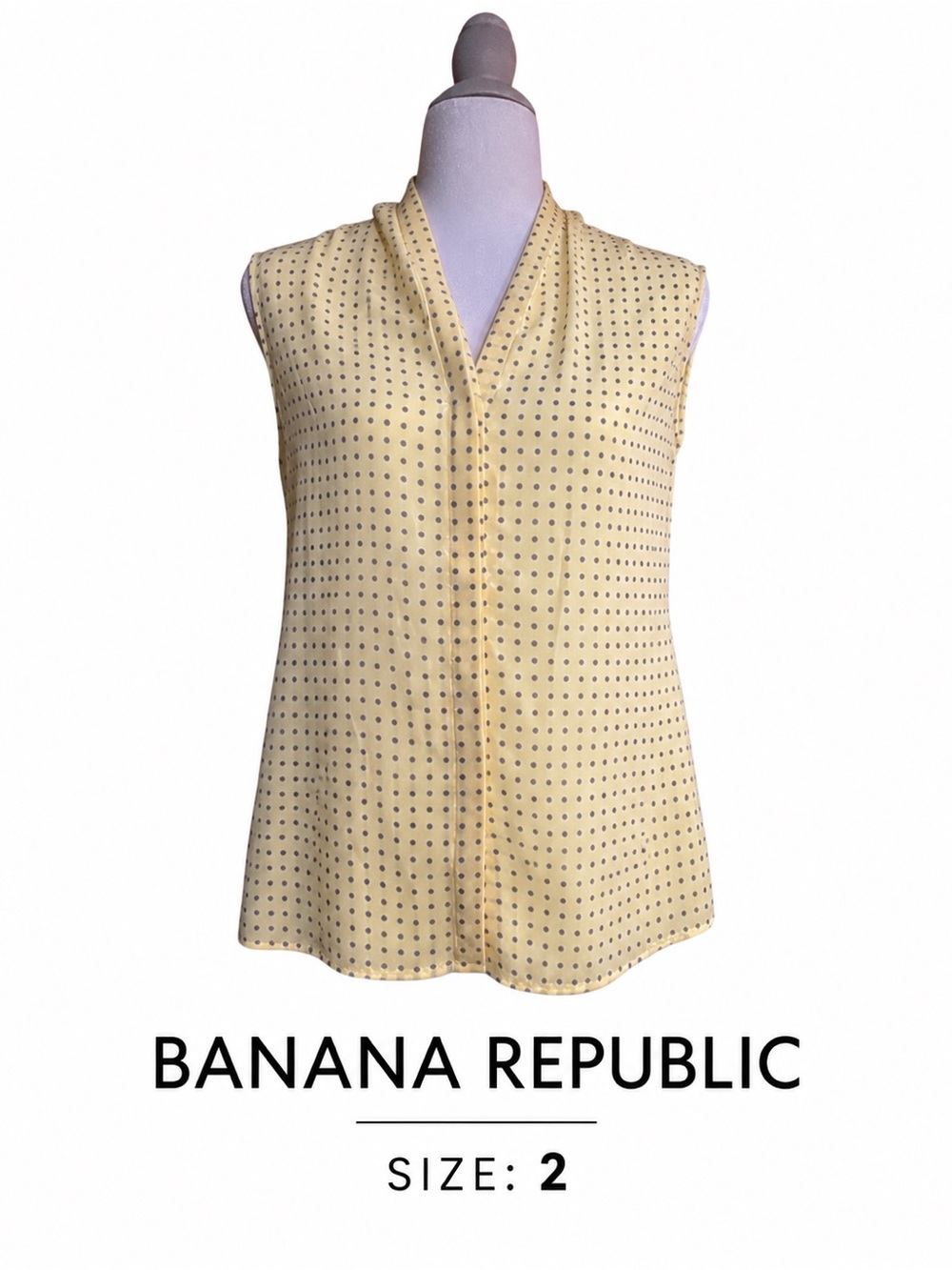 Banana Republic Size 2 Polka Dot Draped Cowl Neck Sleeveless Blouse Yellow